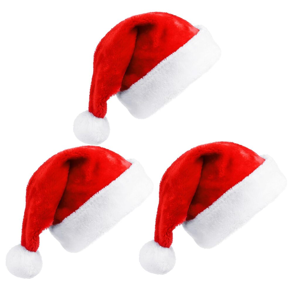6538 Red Santa Hats for Adults - Unisex, Pack of 3 | Fluffy Santa Hats